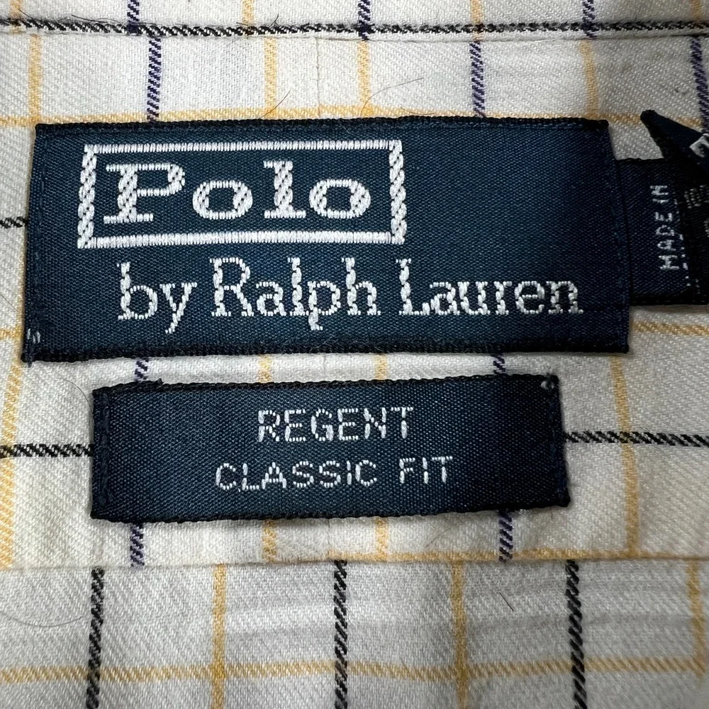 Polo Ralph Lauren Shirt Mens 2XL XXL Ivory Check Long Sleeve Regent Classic Fit